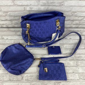 Blue 4 Piece Purse Set Maidini Gold Hardware NWT